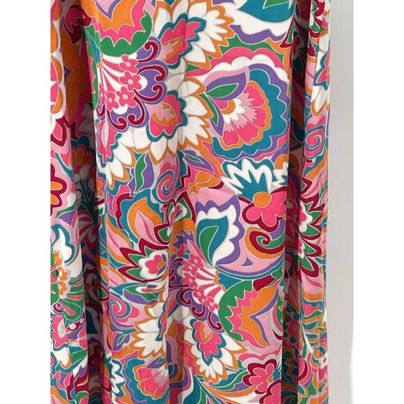 Nicole Miller Pink Print Maxi Dress Tropical Resort Sz Large - Picture 3 of 6
